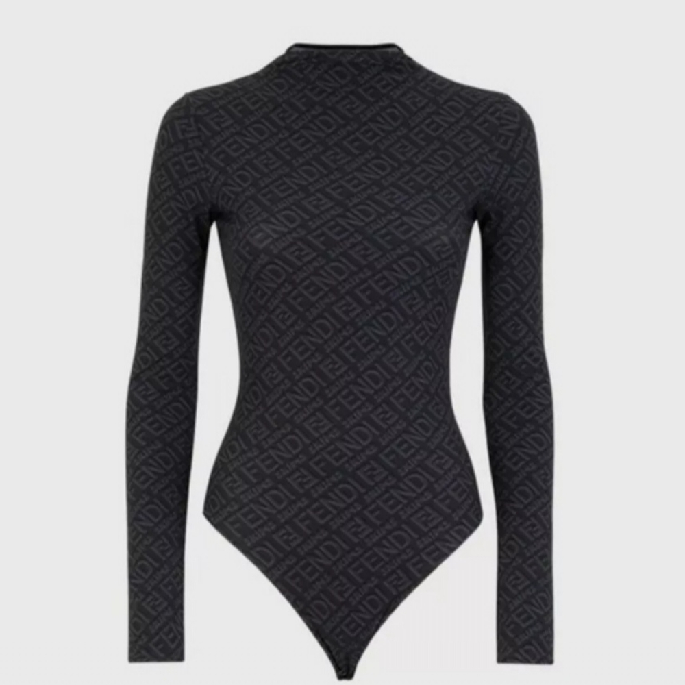 New Fendi Skims Mock Neck Longsleeve Bodysuit in Black, size Medium